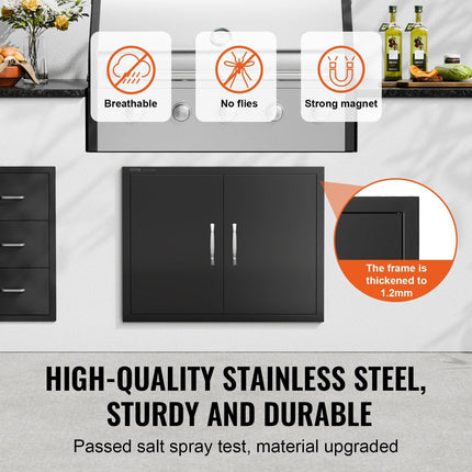 BBQ Access Door, 788x610 mm Double Outdoor Kitchen Door, Cold Plate Flush Mount Door, Wall Vertical Door with Handles, for BBQ Island, Grilling Station, Outside Cabinet.