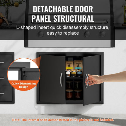 BBQ Access Door, 788x610 mm Double Outdoor Kitchen Door, Cold Plate Flush Mount Door, Wall Vertical Door with Handles, for BBQ Island, Grilling Station, Outside Cabinet.