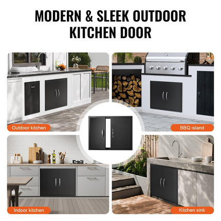 BBQ Access Door, 788x610 mm Double Outdoor Kitchen Door, Cold Plate Flush Mount Door, Wall Vertical Door with Handles, for BBQ Island, Grilling Station, Outside Cabinet.