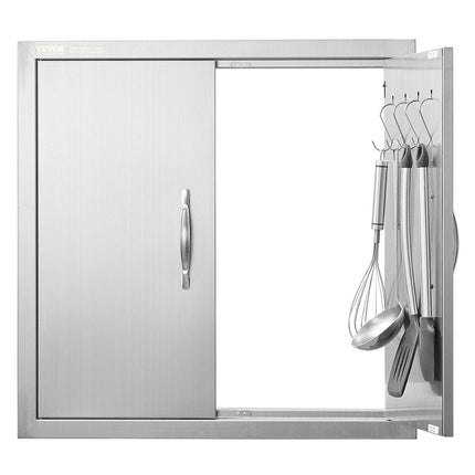 BBQ Access Door, 610x610 mm Double Outdoor Kitchen Door, Stainless Steel Flush Mount Door, Double Wall Vertical Door with Handles and Hooks, for BBQ Island, Grilling Station, Outside Cabinet.