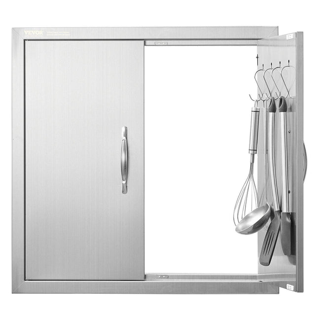 BBQ Access Door, 610x610 mm Double Outdoor Kitchen Door, Stainless Steel Flush Mount Door, Double Wall Vertical Door with Handles and Hooks, for BBQ Island, Grilling Station, Outside Cabinet.