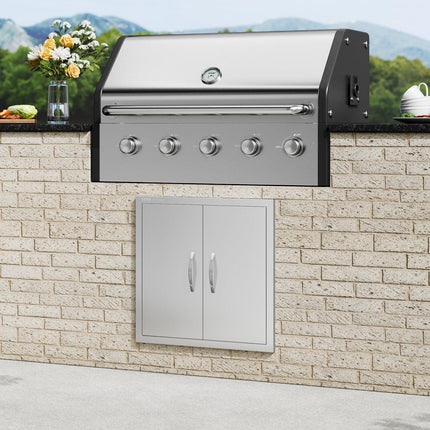BBQ Access Door, 610x610 mm Double Outdoor Kitchen Door, Stainless Steel Flush Mount Door, Double Wall Vertical Door with Handles and Hooks, for BBQ Island, Grilling Station, Outside Cabinet.
