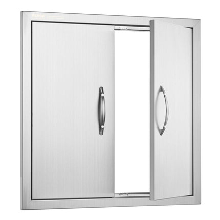 BBQ Access Door, 610x610 mm Double Outdoor Kitchen Door, Stainless Steel Flush Mount Door, Double Wall Vertical Door with Handles and Hooks, for BBQ Island, Grilling Station, Outside Cabinet.