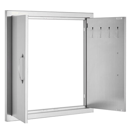 BBQ Access Door, 610x610 mm Double Outdoor Kitchen Door, Stainless Steel Flush Mount Door, Double Wall Vertical Door with Handles and Hooks, for BBQ Island, Grilling Station, Outside Cabinet.