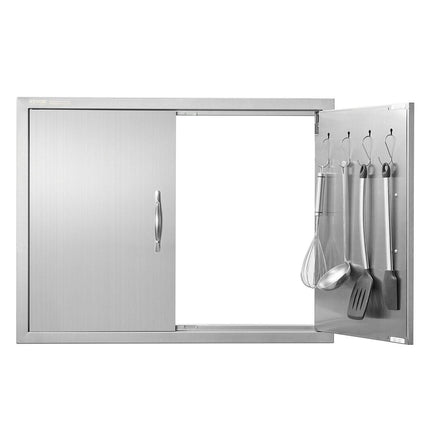 BBQ Access Door, 787x609 mm Double Outdoor Kitchen Door, Stainless Steel Flush Mount Door, Double Wall Vertical Door with Handles and Hooks, for BBQ Island, Grilling Station, Outside Cabinet.