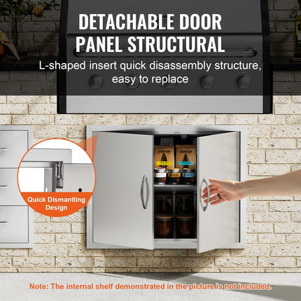BBQ Access Door, 787x609 mm Double Outdoor Kitchen Door, Stainless Steel Flush Mount Door, Double Wall Vertical Door with Handles and Hooks, for BBQ Island, Grilling Station, Outside Cabinet.
