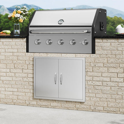 BBQ Access Door, 787x609 mm Double Outdoor Kitchen Door, Stainless Steel Flush Mount Door, Double Wall Vertical Door with Handles and Hooks, for BBQ Island, Grilling Station, Outside Cabinet.