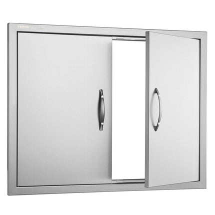 BBQ Access Door, 787x609 mm Double Outdoor Kitchen Door, Stainless Steel Flush Mount Door, Double Wall Vertical Door with Handles and Hooks, for BBQ Island, Grilling Station, Outside Cabinet.