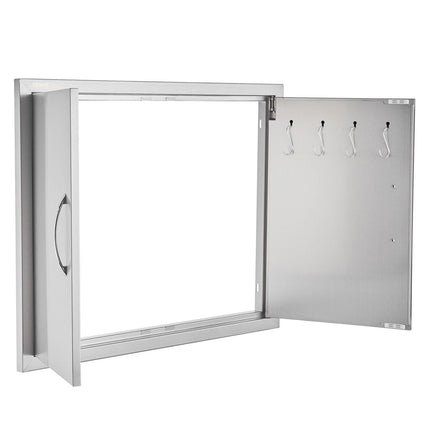 BBQ Access Door, 787x609 mm Double Outdoor Kitchen Door, Stainless Steel Flush Mount Door, Double Wall Vertical Door with Handles and Hooks, for BBQ Island, Grilling Station, Outside Cabinet.