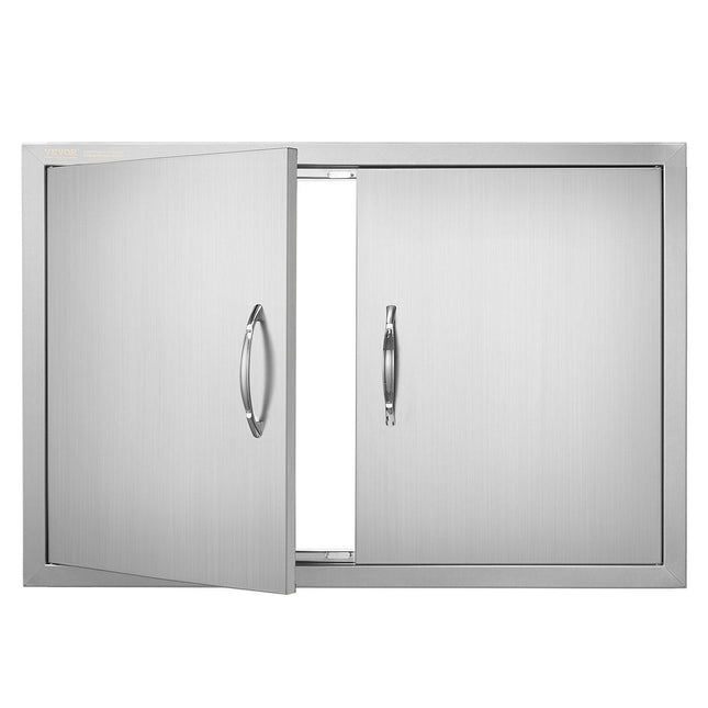 BBQ Access Door, 838x558 mm Double Outdoor Kitchen Door, Stainless Steel Flush Mount Door, Wall Vertical Door with Handles, for BBQ Island, Grilling Station, Outside Cabinet.