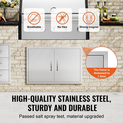 BBQ Access Door, 838x558 mm Double Outdoor Kitchen Door, Stainless Steel Flush Mount Door, Wall Vertical Door with Handles, for BBQ Island, Grilling Station, Outside Cabinet.