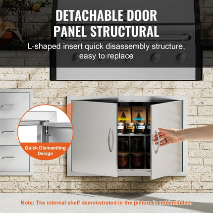 BBQ Access Door, 838x558 mm Double Outdoor Kitchen Door, Stainless Steel Flush Mount Door, Wall Vertical Door with Handles, for BBQ Island, Grilling Station, Outside Cabinet.