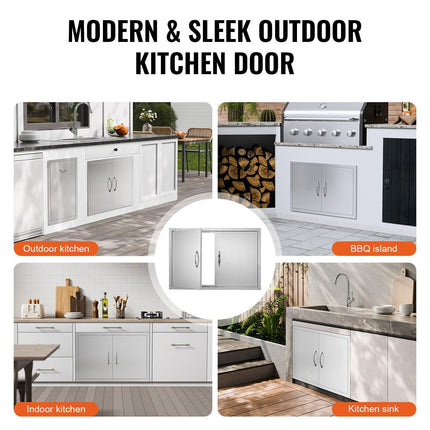 BBQ Access Door, 838x558 mm Double Outdoor Kitchen Door, Stainless Steel Flush Mount Door, Wall Vertical Door with Handles, for BBQ Island, Grilling Station, Outside Cabinet.