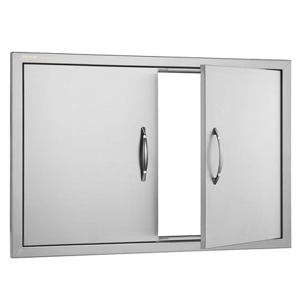 BBQ Access Door, 838x558 mm Double Outdoor Kitchen Door, Stainless Steel Flush Mount Door, Wall Vertical Door with Handles, for BBQ Island, Grilling Station, Outside Cabinet.