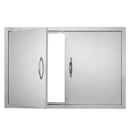 BBQ Access Door, 889x610 mm Double Outdoor Kitchen Door, Stainless Steel Flush Mount Door, Wall Vertical Door with Handles, for BBQ Island, Grilling Station, Outside Cabinet.