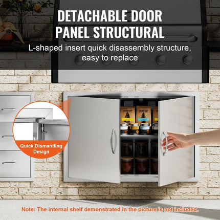 BBQ Access Door, 889x610 mm Double Outdoor Kitchen Door, Stainless Steel Flush Mount Door, Wall Vertical Door with Handles, for BBQ Island, Grilling Station, Outside Cabinet.