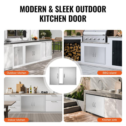 BBQ Access Door, 889x610 mm Double Outdoor Kitchen Door, Stainless Steel Flush Mount Door, Wall Vertical Door with Handles, for BBQ Island, Grilling Station, Outside Cabinet.