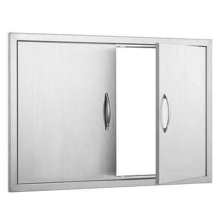 BBQ Access Door, 889x610 mm Double Outdoor Kitchen Door, Stainless Steel Flush Mount Door, Wall Vertical Door with Handles, for BBQ Island, Grilling Station, Outside Cabinet.