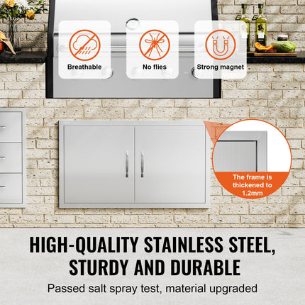 BBQ Access Door, 915x533 mm Double Outdoor Kitchen Door, Stainless Steel Flush Mount Door, Wall Vertical Door with Handles, for BBQ Island, Grilling Station, Outside Cabinet.