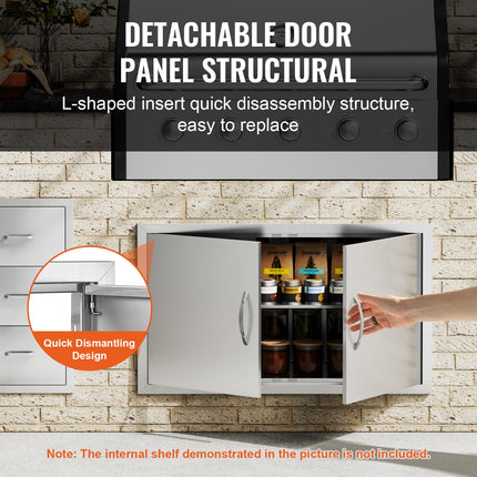 BBQ Access Door, 915x533 mm Double Outdoor Kitchen Door, Stainless Steel Flush Mount Door, Wall Vertical Door with Handles, for BBQ Island, Grilling Station, Outside Cabinet.