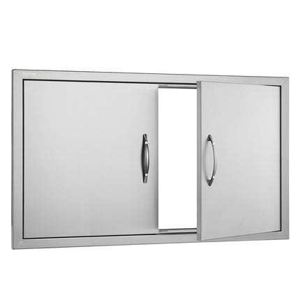 BBQ Access Door, 915x533 mm Double Outdoor Kitchen Door, Stainless Steel Flush Mount Door, Wall Vertical Door with Handles, for BBQ Island, Grilling Station, Outside Cabinet.