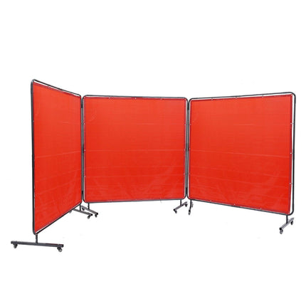 Welding Screen with Frame, 6' x 6' 3 Panel Welding Curtain Screens, Flame-Resistant Vinyl Welding Protection Screen on 12 Swivel Wheels (6 Lockable), Moveable & Professional for Workshop, Red.