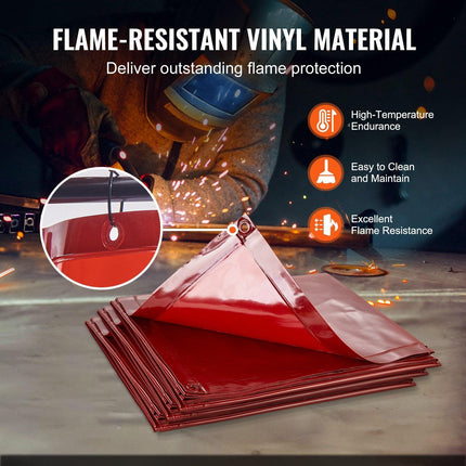 Welding Screen with Frame, 6' x 6' 3 Panel Welding Curtain Screens, Flame-Resistant Vinyl Welding Protection Screen on 12 Swivel Wheels (6 Lockable), Moveable & Professional for Workshop, Red.