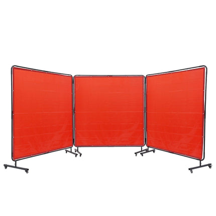 Welding Screen with Frame, 6' x 6' 3 Panel Welding Curtain Screens, Flame-Resistant Vinyl Welding Protection Screen on 12 Swivel Wheels (6 Lockable), Moveable & Professional for Workshop, Red.