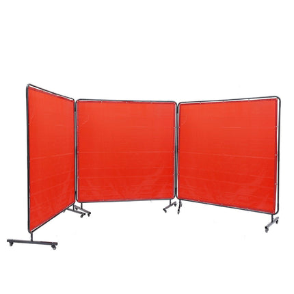 Welding Screen with Frame, 6' x 6' 3 Panel Welding Curtain Screens, Flame-Resistant Vinyl Welding Protection Screen on 12 Swivel Wheels (6 Lockable), Moveable & Professional for Workshop, Red.