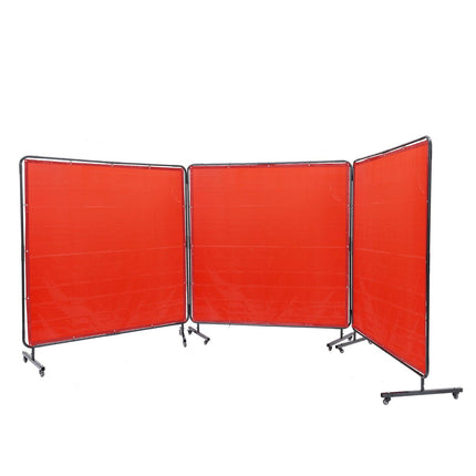 Welding Screen with Frame, 6' x 6' 3 Panel Welding Curtain Screens, Flame-Resistant Vinyl Welding Protection Screen on 12 Swivel Wheels (6 Lockable), Moveable & Professional for Workshop, Red.