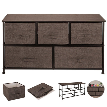 Dresser Storage Tower with 5 Fabric Drawer Steel Frame Storage Cabinet Bin Storage Organizer Unit Fabric Cube Dresser Chest Cabinet Coffee Wide (Coffee/Wide).
