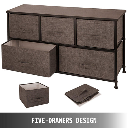 Dresser Storage Tower with 5 Fabric Drawer Steel Frame Storage Cabinet Bin Storage Organizer Unit Fabric Cube Dresser Chest Cabinet Coffee Wide (Coffee/Wide).