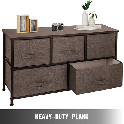 Dresser Storage Tower with 5 Fabric Drawer Steel Frame Storage Cabinet Bin Storage Organizer Unit Fabric Cube Dresser Chest Cabinet Coffee Wide (Coffee/Wide).