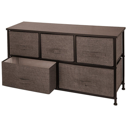 Dresser Storage Tower with 5 Fabric Drawer Steel Frame Storage Cabinet Bin Storage Organizer Unit Fabric Cube Dresser Chest Cabinet Coffee Wide (Coffee/Wide).