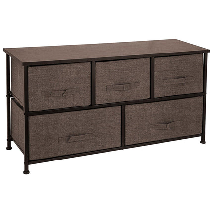 Dresser Storage Tower with 5 Fabric Drawer Steel Frame Storage Cabinet Bin Storage Organizer Unit Fabric Cube Dresser Chest Cabinet Coffee Wide (Coffee/Wide).
