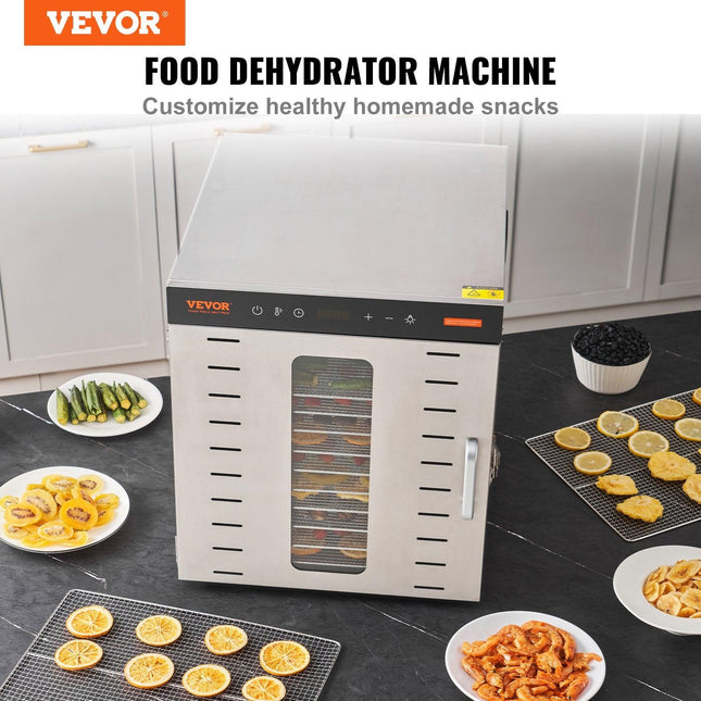 VEVOR 10 Trays Food Dehydrator Machine Stainless Steel 1000W Jerky Fruit Drying.