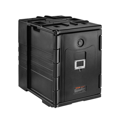 Insulated Food Pan Carrier, 82 Qt Hot Box for Catering, LLDPE Food Box Carrier w/ Double Buckles, Front Loading Food Warmer w/ Handles, Stackable End Loader for Restaurant, Canteen, etc. Black.