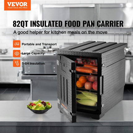 Insulated Food Pan Carrier, 90L Hot Box for Catering, LLDPE Food Box Carrier with Double Buckles, Front Loading Food Warmer for Restaurant, Canteen, etc..