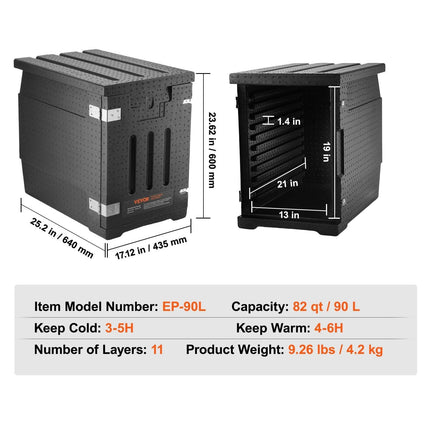 Insulated Food Pan Carrier, 90L Hot Box for Catering, LLDPE Food Box Carrier with Double Buckles, Front Loading Food Warmer for Restaurant, Canteen, etc..