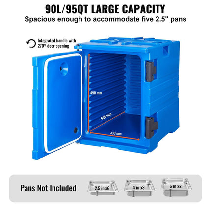 Insulated Food Pan Carrier, 90L Hot Box for Catering, Food Box Carrier with Double Buckles, Front Loading Food Warmer with Handles, Stackable End Loader for Restaurant, Canteen.