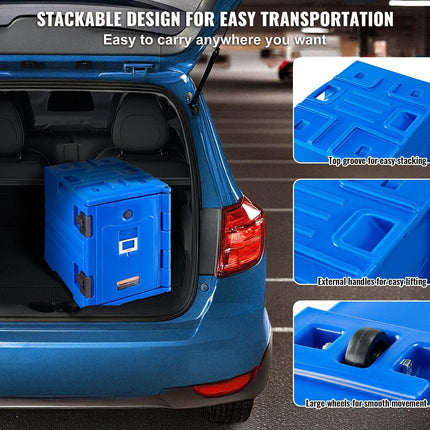 Insulated Food Pan Carrier, 90L Hot Box for Catering, Food Box Carrier with Double Buckles, Front Loading Food Warmer with Handles, Stackable End Loader for Restaurant, Canteen.