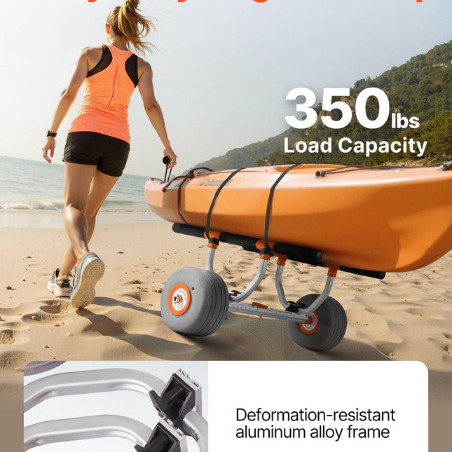 Kayak Cart, 158.8 kg Load Capacity, Kayak Trolley with 30.5 cm Inflatable PU Tires & 2 Straps, Assembles & Disassembles Within Seconds, Paddle Board Trolley for Carrying Kayaks and Canoes.