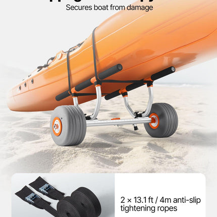Kayak Cart, 158.8 kg Load Capacity, Kayak Trolley with 30.5 cm Inflatable PU Tires & 2 Straps, Assembles & Disassembles Within Seconds, Paddle Board Trolley for Carrying Kayaks and Canoes.