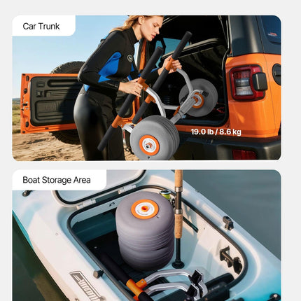 Kayak Cart, 158.8 kg Load Capacity, Kayak Trolley with 30.5 cm Inflatable PU Tires & 2 Straps, Assembles & Disassembles Within Seconds, Paddle Board Trolley for Carrying Kayaks and Canoes.