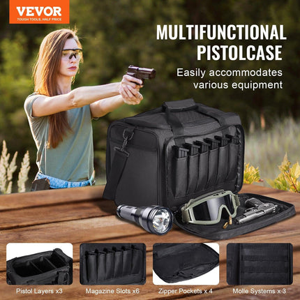 Range Bag for 3 Pistols Tactical Gun Range Bag Single Shoulder Strip Black.
