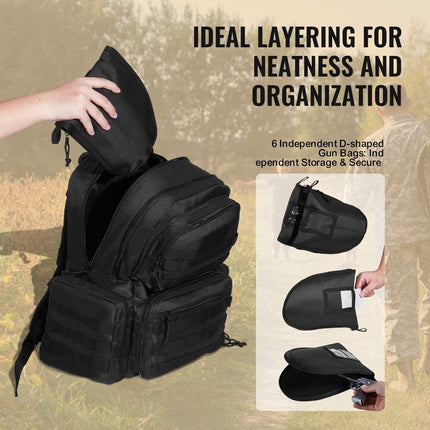 Tactical Range Backpack for 6 Pistols Gun Backpack Black.