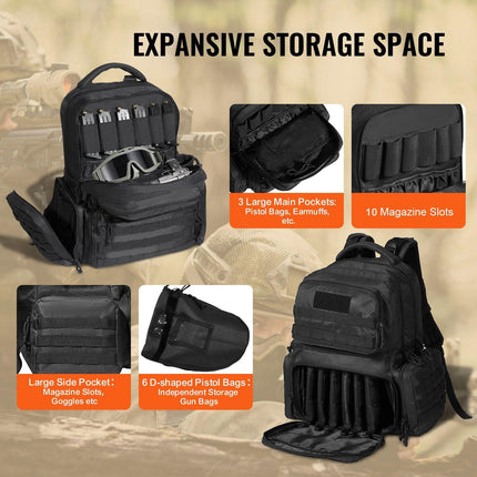 Tactical Range Backpack for 6 Pistols Gun Backpack Black.