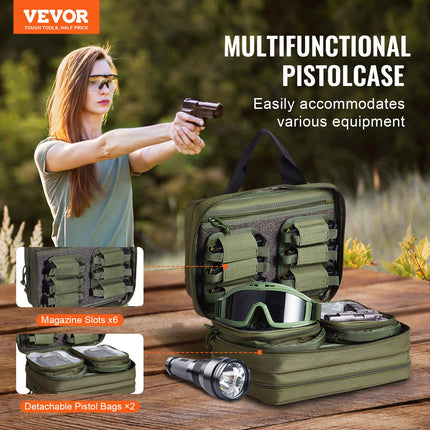 Range Bag for 2 Pistols Tactical Gun Bag 2 Built-in Pistol Bags Green.