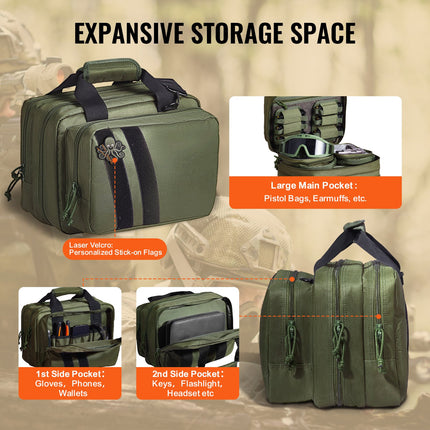 Range Bag for 2 Pistols Tactical Gun Bag 2 Built-in Pistol Bags Green.