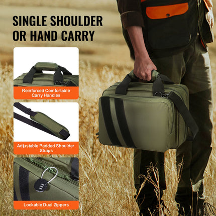 Range Bag for 2 Pistols Tactical Gun Bag 2 Built-in Pistol Bags Green.